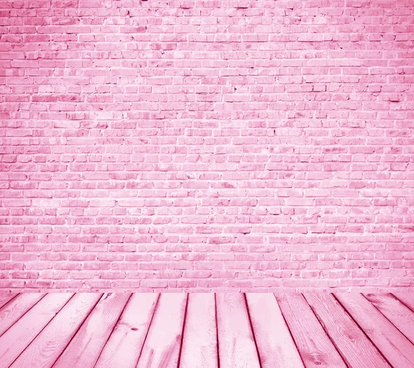 Τοίχο από τούβλα ροζ φόντο με ξύλινο πάτωμα — Φωτογραφία Αρχείου