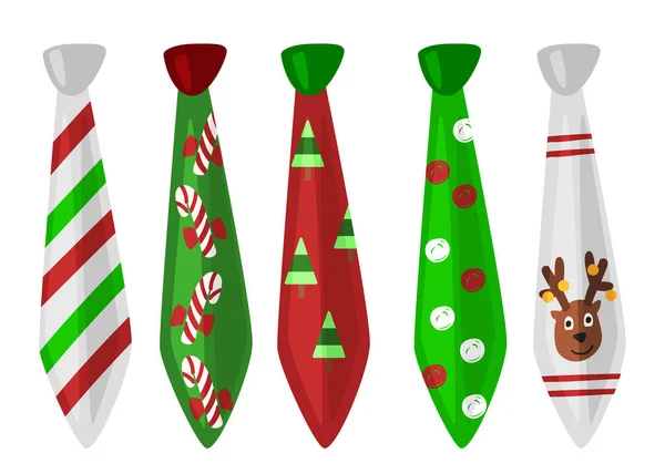 Набор рождественских галстуков с праздничным оформлением — стоковый вектор