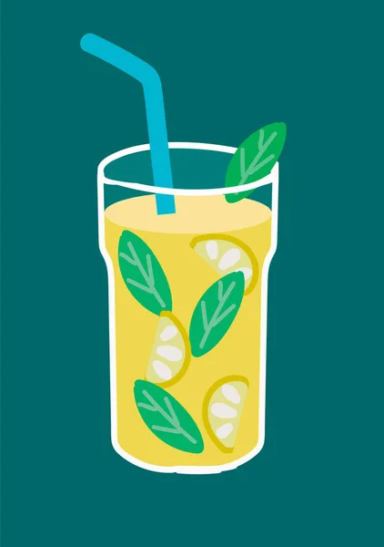带有柠檬和薄荷叶的鸡尾酒饮料 — 图库矢量图片
