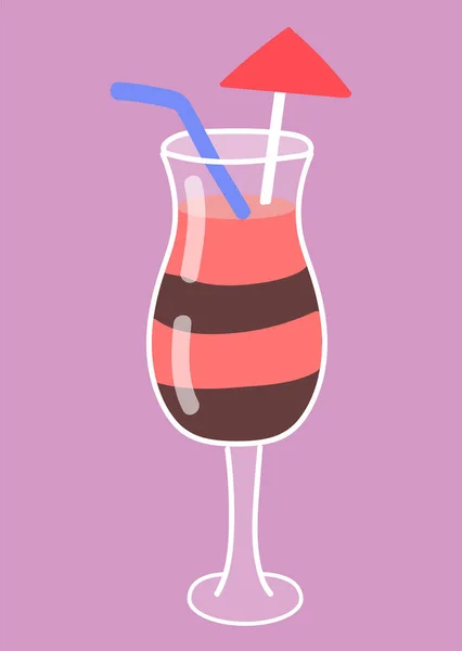 Bebida de cocktail com morango e chocolate. Decorado com guarda-chuva cocktail — Vetor de Stock
