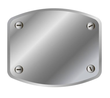 Beyaz arka planda izole edilmiş parlak metal plaka