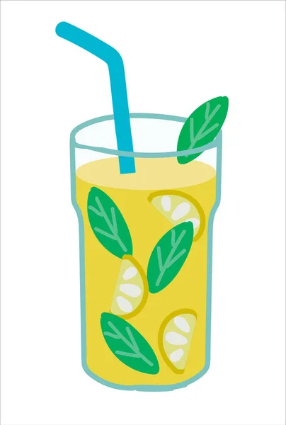 Cocktail Drink Lemon Mint White Background — 图库矢量图片
