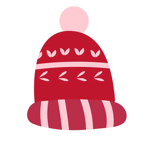Красная Вязаная Зимняя Шляпа Изолирована Белом — стоковый вектор