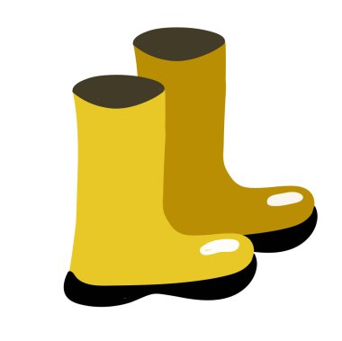 Bir çift sarı lastik bot beyaza izole edilmiş.