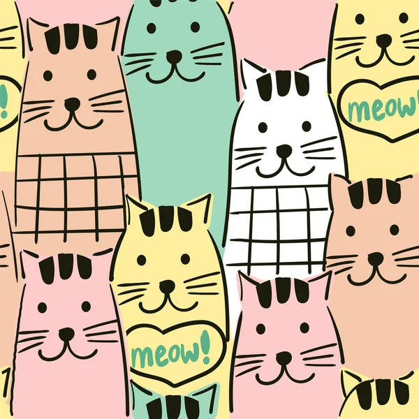 Seamless pattern with colourful cats. Vector background