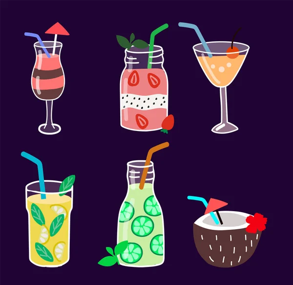 Set of isolated cocktail drinks and smoothies — Stock Vector