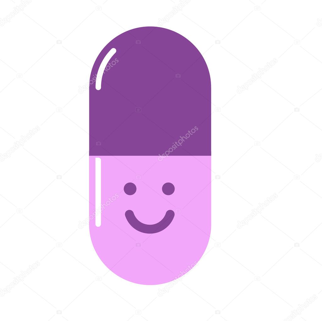 Funny pill icon isolated on white background
