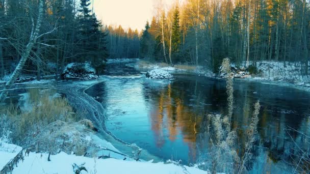 Winter Sky Sprinkles Light Snowball Cold Water Winter River — Stock Video