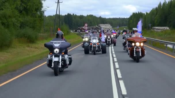 Grande Grupo Motociclistas Russos Diferentes Clubes Motocicleta Todos Anos Fazem — Vídeo de Stock
