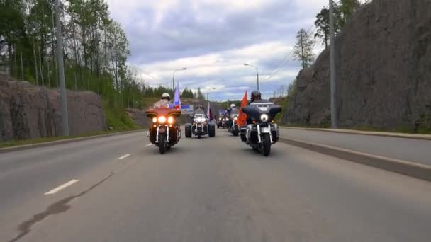 Velká Skupina Ruských Motocyklistů Různých Motocyklových Klubů Každý Rok Aby — Stock video