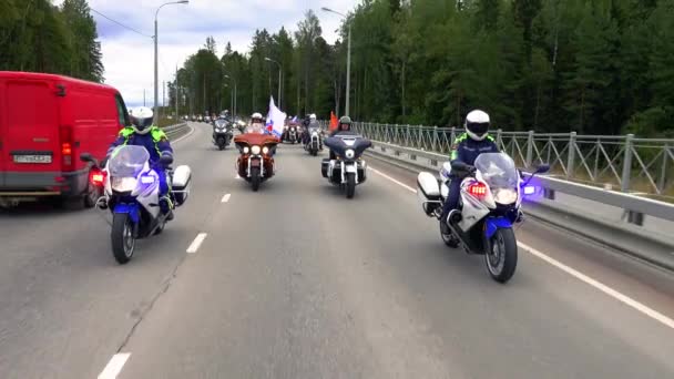 Grande Grupo Motociclistas Russos Diferentes Clubes Motocicleta Todos Anos Fazem — Vídeo de Stock