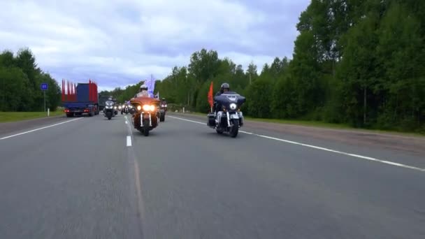 Grande Grupo Motociclistas Russos Diferentes Clubes Motocicleta Todos Anos Fazem — Vídeo de Stock