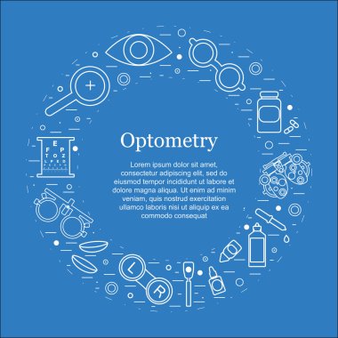 Vektör Optometri yuvarlak kavramı. Gözlükçü, Oftalmoloji, vizyon düzeltme, göz testi, göz bakımı, göz teşhis