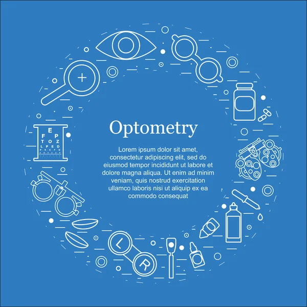 Vektör Optometri yuvarlak kavramı. Gözlükçü, Oftalmoloji, vizyon düzeltme, göz testi, göz bakımı, göz teşhis