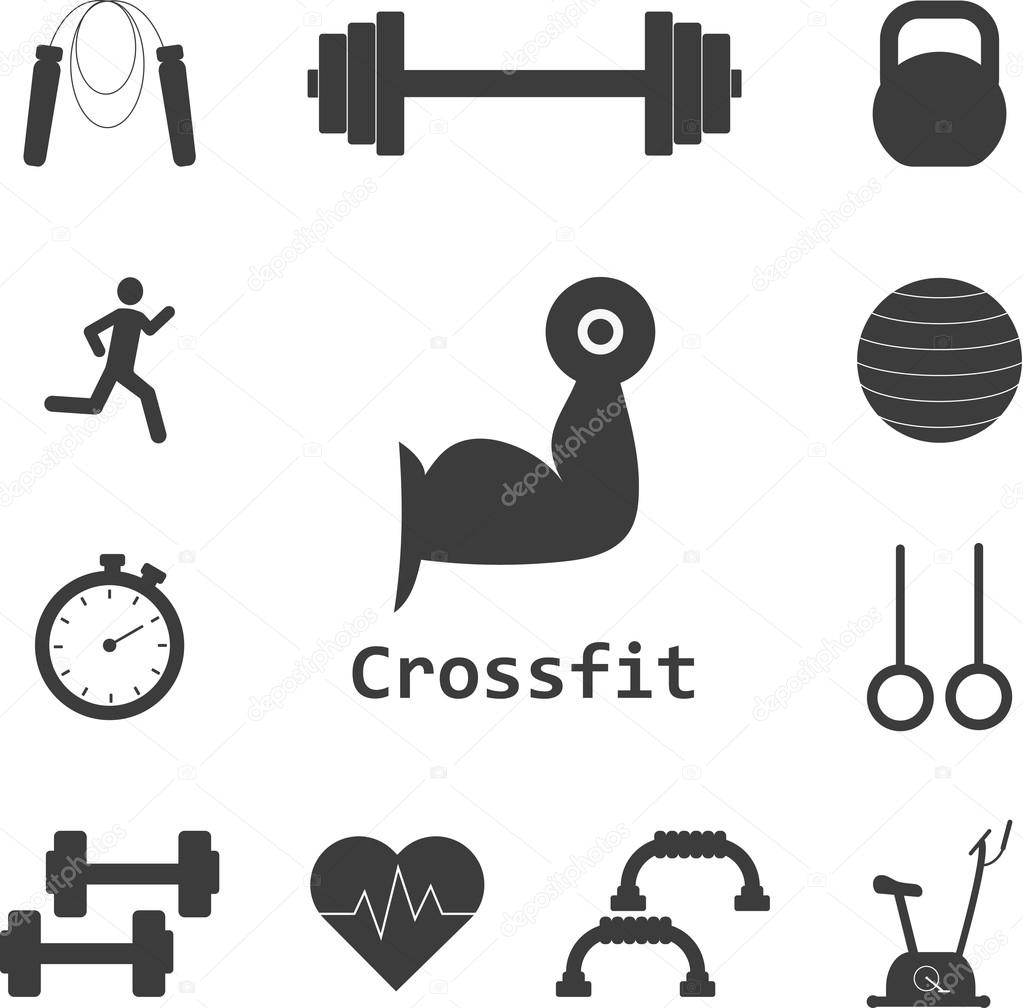 Vector Set of Crossfit Icons. Sport, fitness, gym workout
