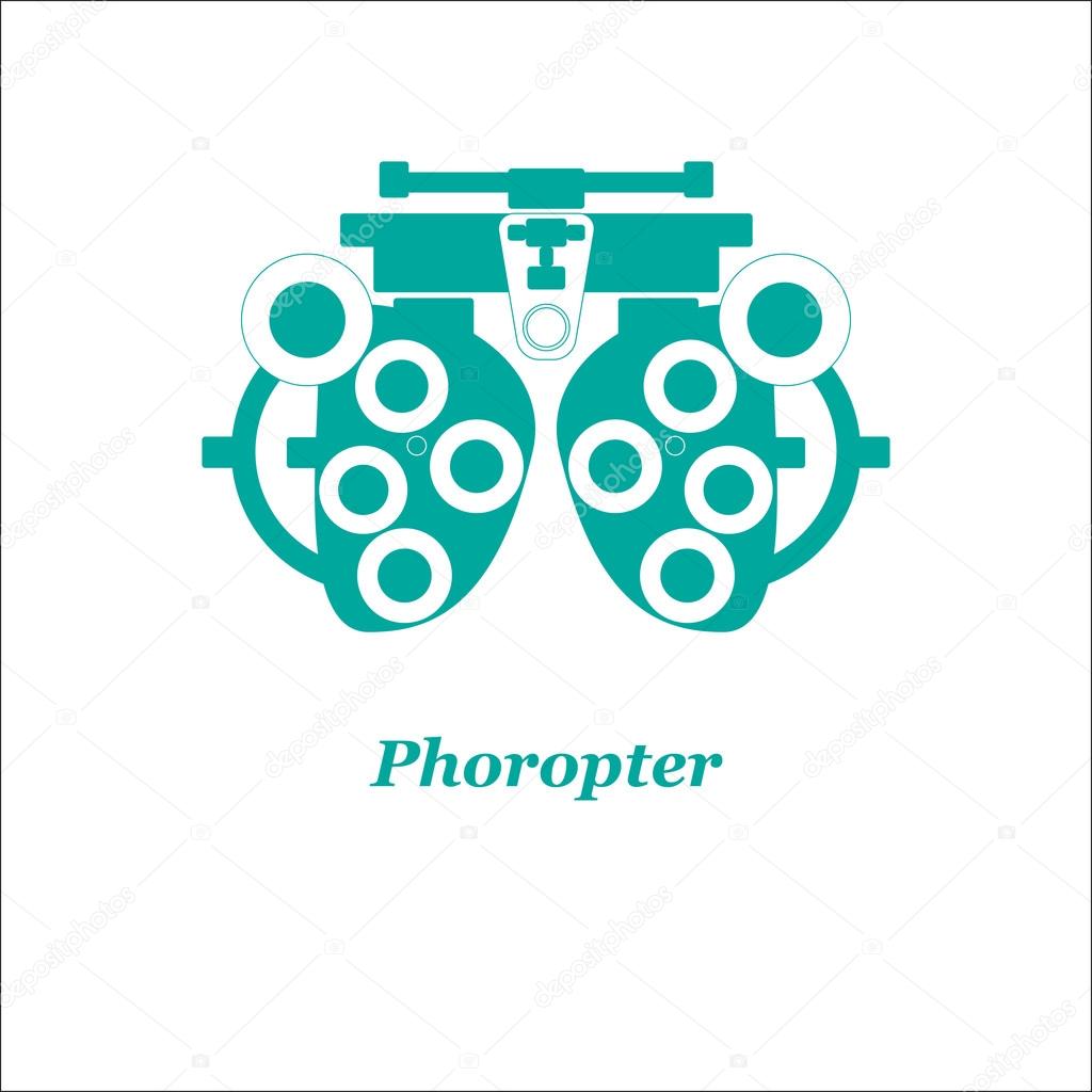 Illustration of phoropter. Vector. Optician, ophtalmology, vision correction, eye test, eye care, eye diagnostic