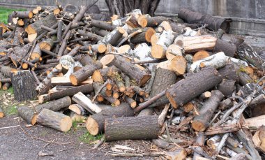 Yakacak odun yığını. Yakacak odunları olan bir geçmiş. Kış için hazırlanıyorum. Yakacak odun yığılıyor. 