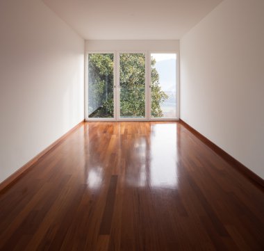 Interior of apartment, wide room, parquet floor clipart
