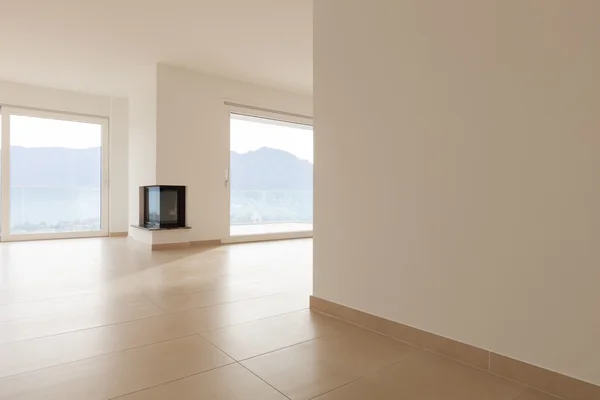 Interiören i nya lägenheten, tomma vardagsrum, klinkergolv — Stockfoto