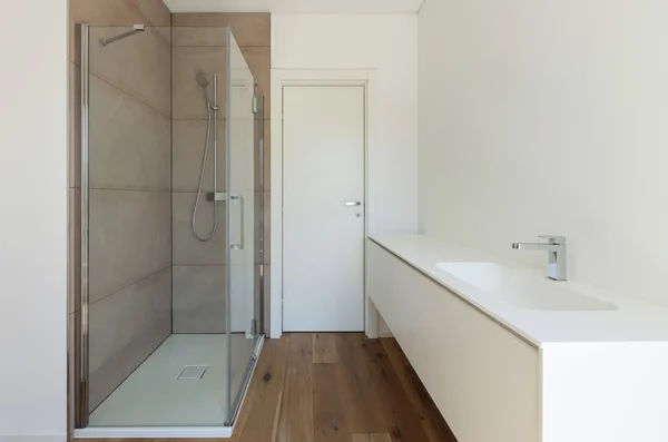 Salle de bain avec douche et lavabo — Photo