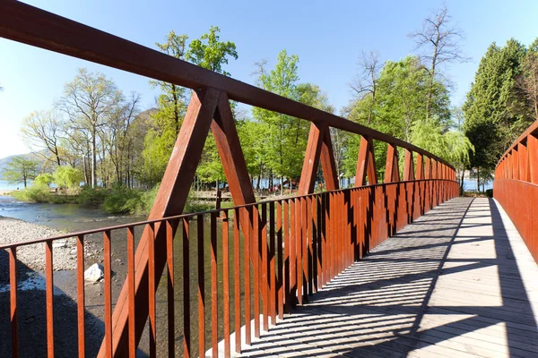 Bridge over the river in Lugano in the spring — Stock Photo, Image