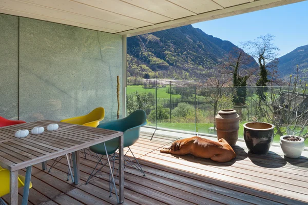 Terrace of a modern mountain house — Stock Photo, Image