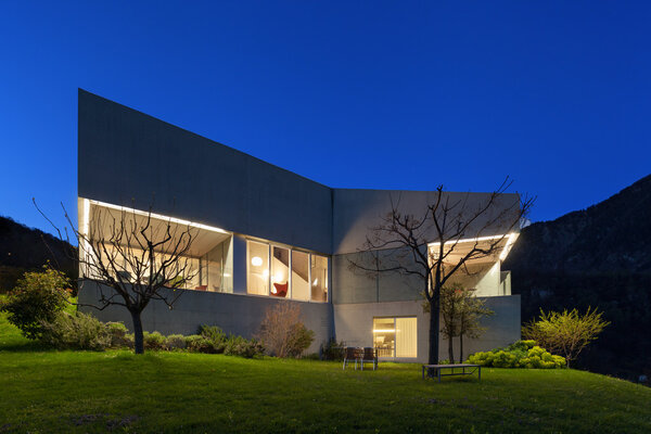 concrete house, night scene