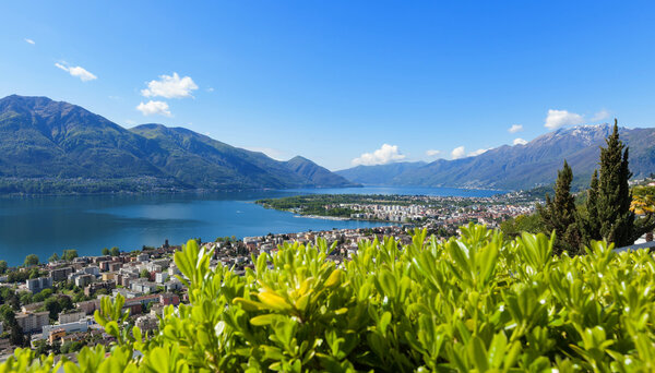 Panoramic view of Lake Maggiore in Ticino, Switzerland