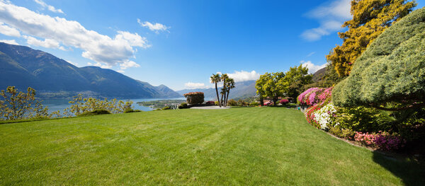 Beautiful view of the Lake Maggiore from the garden of a villa