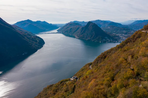 Vue Aérienne Lac Lugano Monte Bre Dans Canton Tessin Dans — Photo