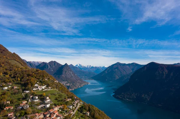 Vue Aérienne Lac Lugano Village Monte Bre Dans Canton Tessin — Photo