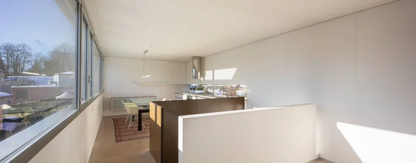 Panoramatický Interiér Jídelny Kuchyně Moderní Prostor — Stock fotografie