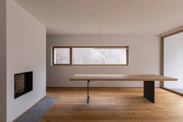 Intérieur Maison Moderne Avec Murs Blancs Parquet Table Bois Avec — Photo