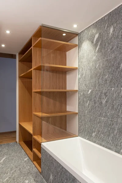 Modern Home Interior White Walls Hardwood Floors Modern Bathroom Wood — Stock Photo, Image