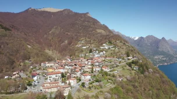 Filmagem Aérea Lago Lugano Aldeia Monte Cantão Ticino Sul Suíça — Vídeo de Stock