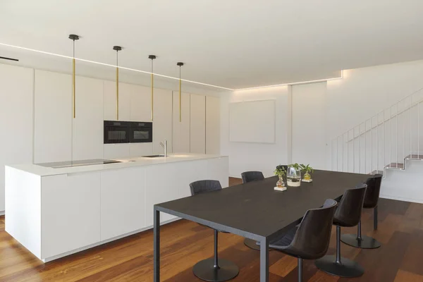 Interior Apartamento Moderno Cocina Comedor Están Juntos Los Suelos Son — Foto de Stock