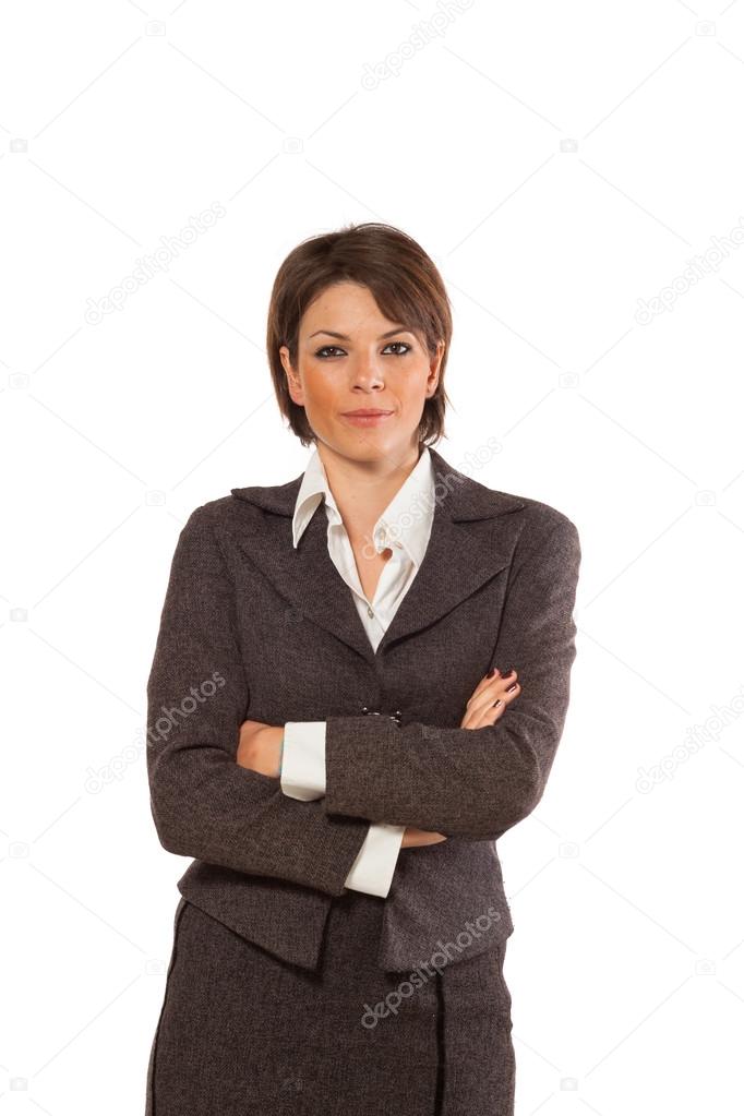 Woman in suit on white background