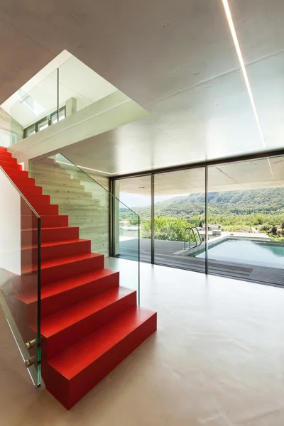 Interior, red staircase — Stock Photo, Image