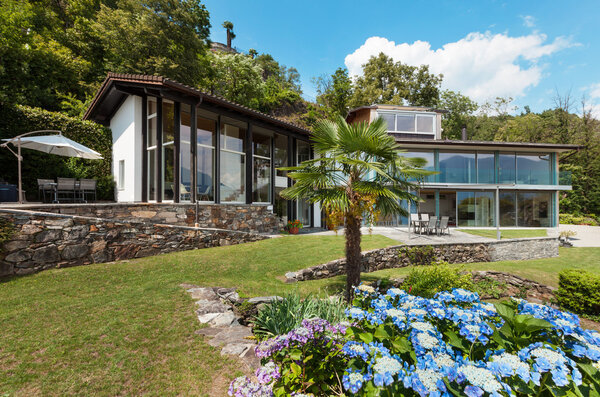 Modern house and beautiful garden view