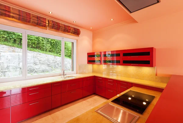 Red domestic kitchen — Stock Photo, Image