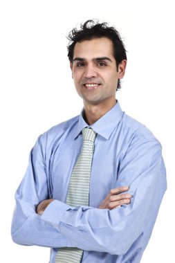 mavi gömlekli bir adam iş