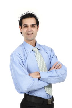 mavi gömlekli bir adam iş