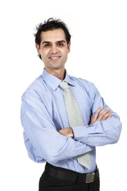 mavi gömlekli bir adam iş