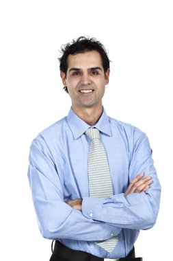 mavi gömlekli bir adam iş