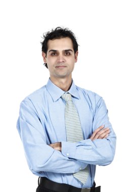 mavi gömlekli bir adam iş