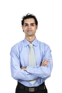 mavi gömlekli bir adam iş