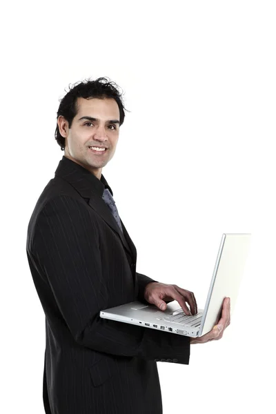 Zakenman met laptopcomputer — Stockfoto