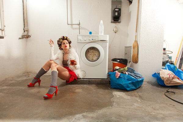 housewife bored in the laundry