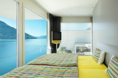 İç, modern daire, yatak odası