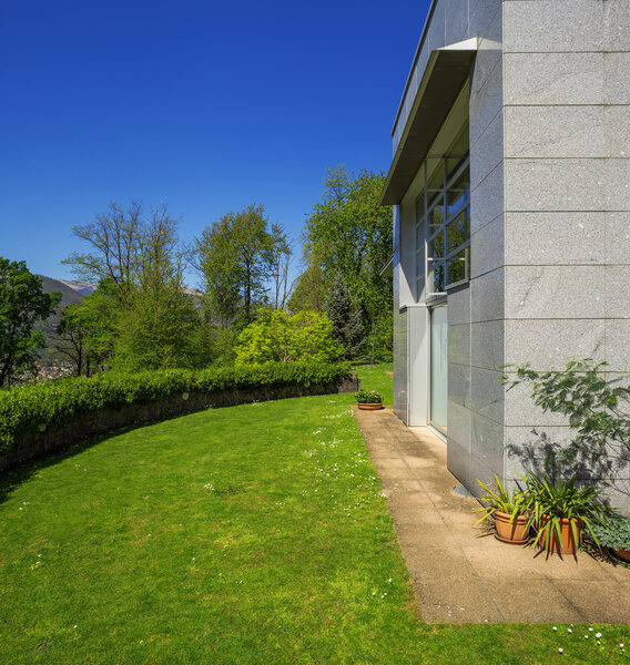 Outside of modern house in summer